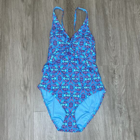 Bleu Rod Beattie Women's Rogue Blue Ruched Cross Back One Piece Swimsuit sz 6 - Picture 2 of 5